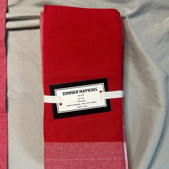 Red Farmhouse Cloth Napkin Set of 6 Dinner Napkin Double Holes Size 20"x 20" - Picture 3 of 6